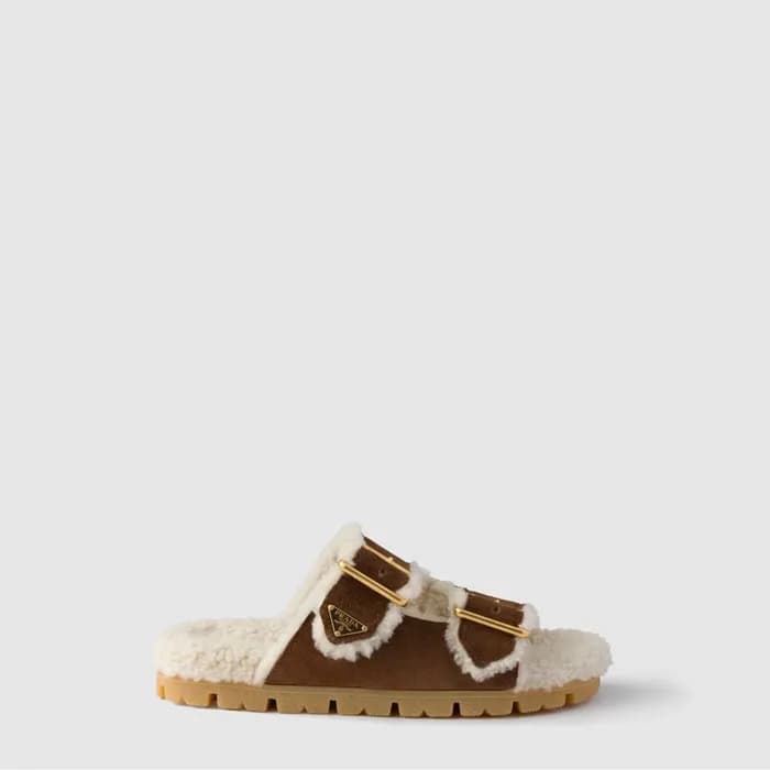 프라다 여성 시어링 슬라이드 - Prada Womens Shearling Slides - … - 1
