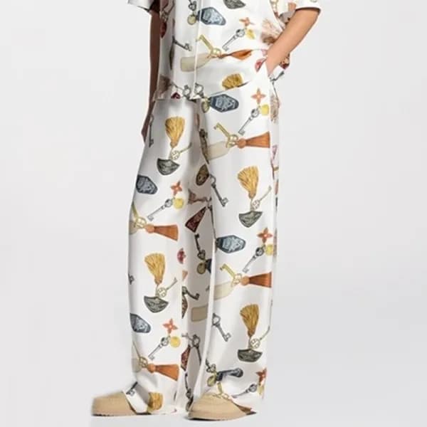 루이비통 여성 프린트 실크 트윌 팬츠- Louis vuitton Womens Printed… - 1