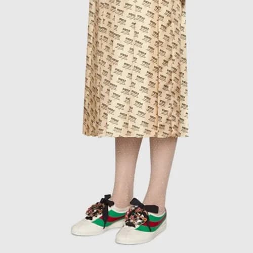 [1:1] Gucci Crystal 2018 GG Web Leather Sneakers -… - 1