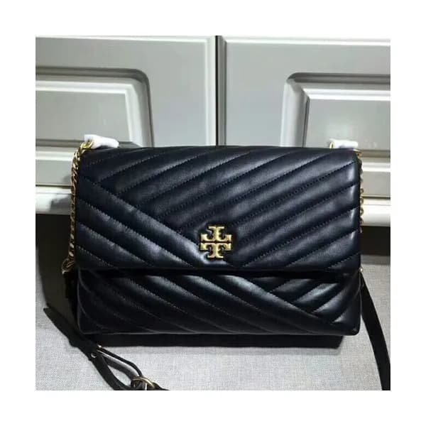 Tory Burch Leather Black Kira Chevron Flap Shoulde… - 1