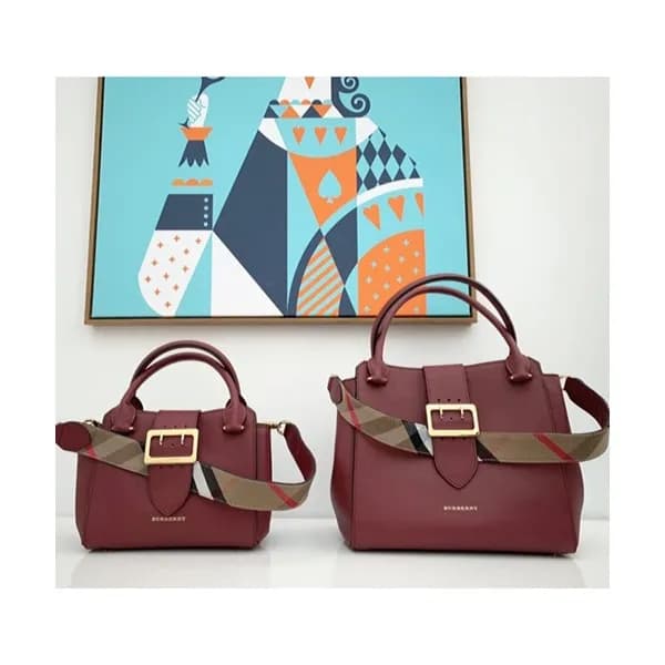 Burberry 2019 Leather Buckle Tote Shoulder Bag, 24… - 1