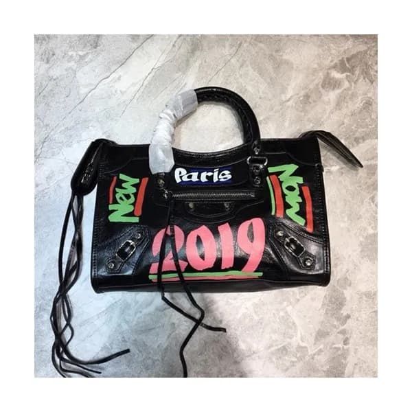 Balenciaga 2019 Graffiti Classic City Leather Medi… - 1