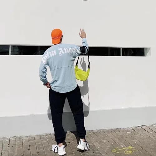 Palm Angels 2019 Mens Logo Cotton Hood Long Tshi… - 1