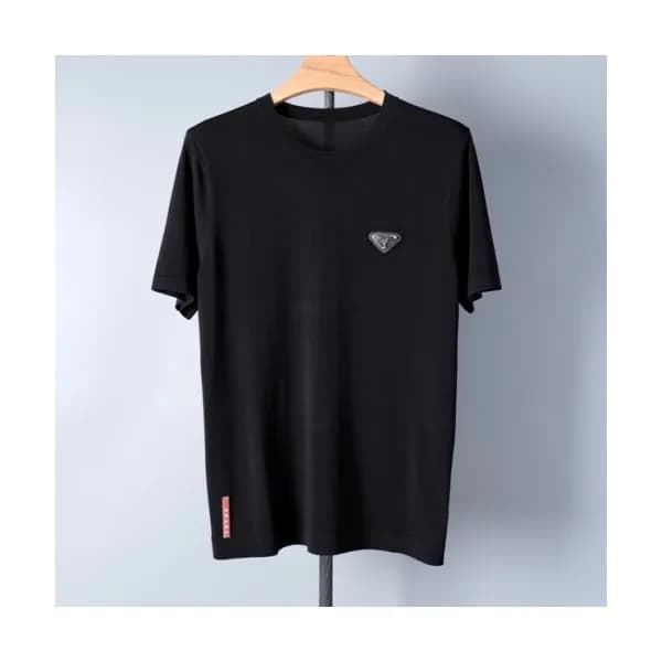 Prada Mens Basic Logo Short Sleeved Tshirts Black… - 1