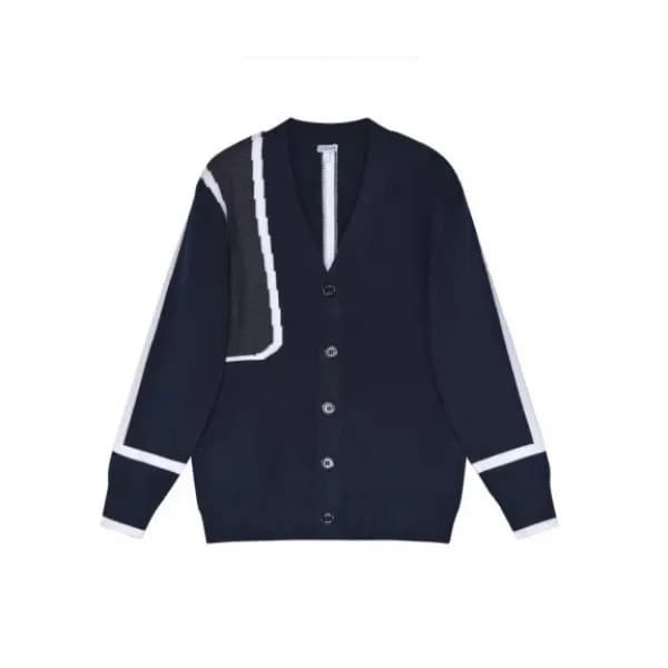 Loewe Mens Logo Crew-neck Wool Cardigan Navy - 로에베… - 1