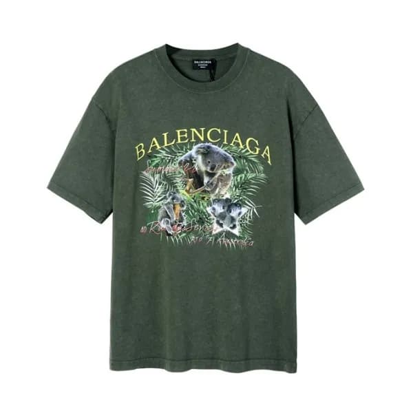 발렌시아가 남성 크루넥 그린 반팔티 - Mens GreenTshirts - bal01488… - 1