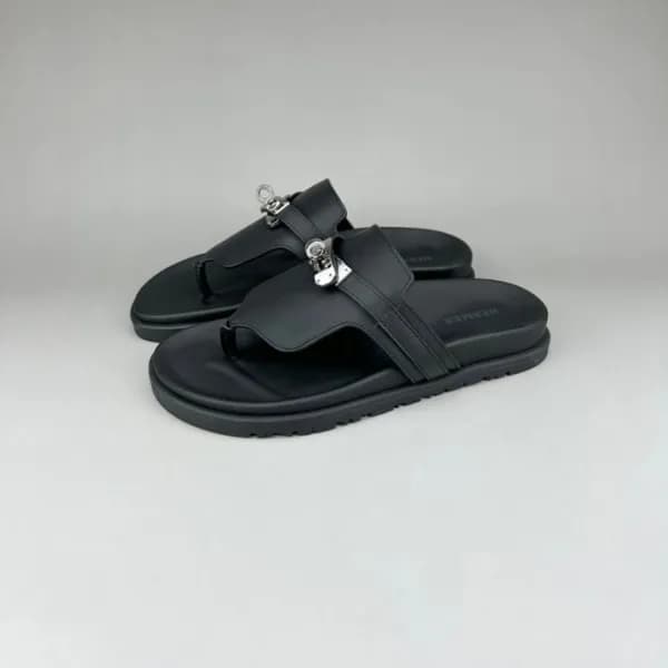 에르메스 남/녀 트렌디 블랙 슬리퍼 - Unisex Black Slippers - her0… - 1