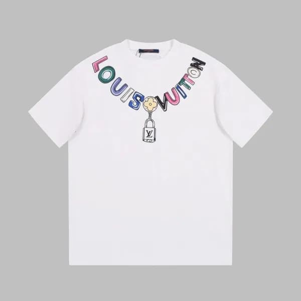 루이비통 남성 화이트 크루넥 반팔티 - Louis vuitton Mens White Sho… - 1