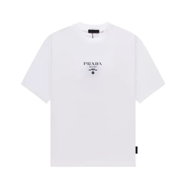 프라다 남성 크루넥 화이트 반팔티 - Prada Mens White Short sleeve… - 1