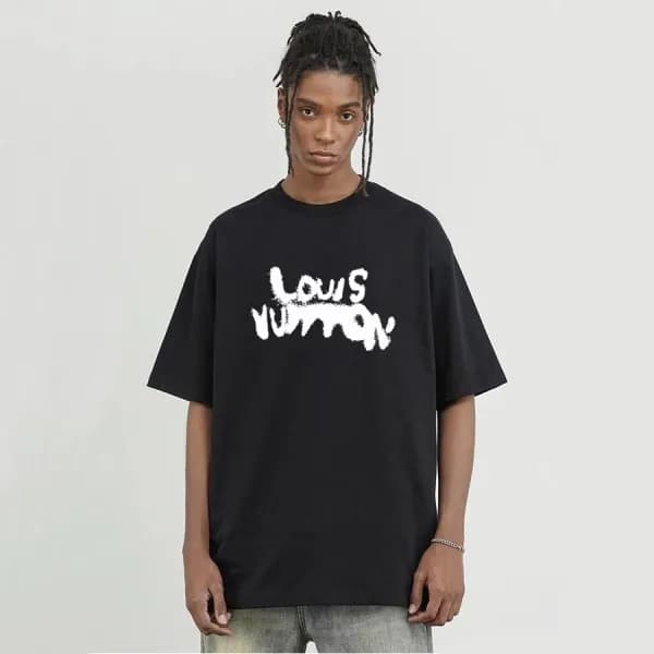 루이비통 남성 블랙 크루넥 반팔티 - Louis vuitton Mens Black Shor… - 1