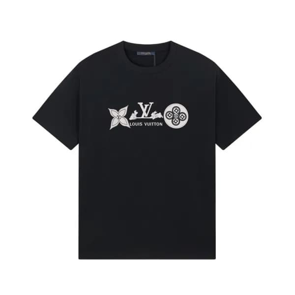 루이비통 남성 블랙 크루넥 반팔티 - Louis vuitton Mens Black Shor… - 1
