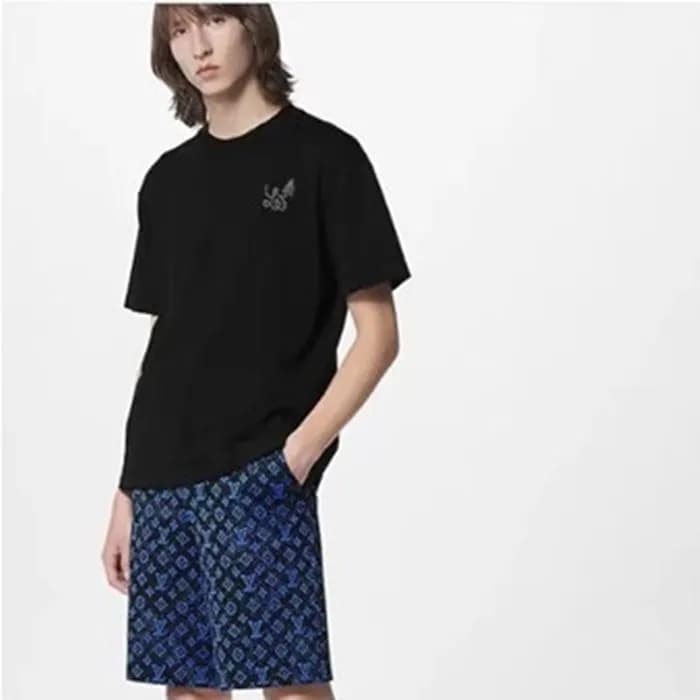 루이비통 남성 크루넥 블랙 반팔티 - Louis vuitton Mens Black Shor… - 1