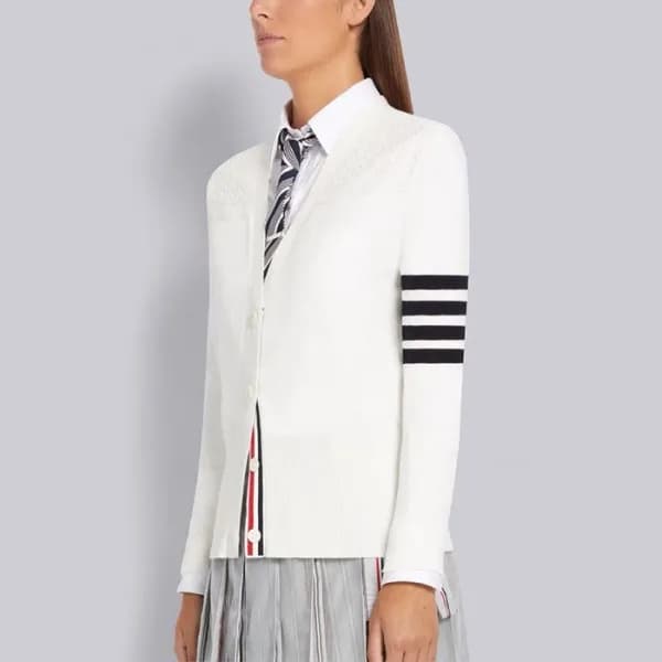 톰브라운 여성 브이넥 화이트 가디건 - Thom Browne Womens White Car… - 1
