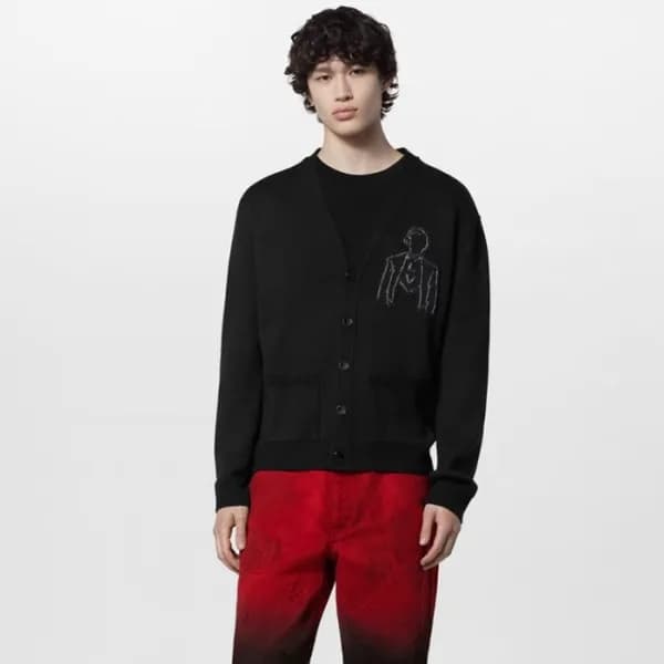 루이비통 남성 블랙 브이넥 가디건 - Louis vuitton Mens Black Card… - 1