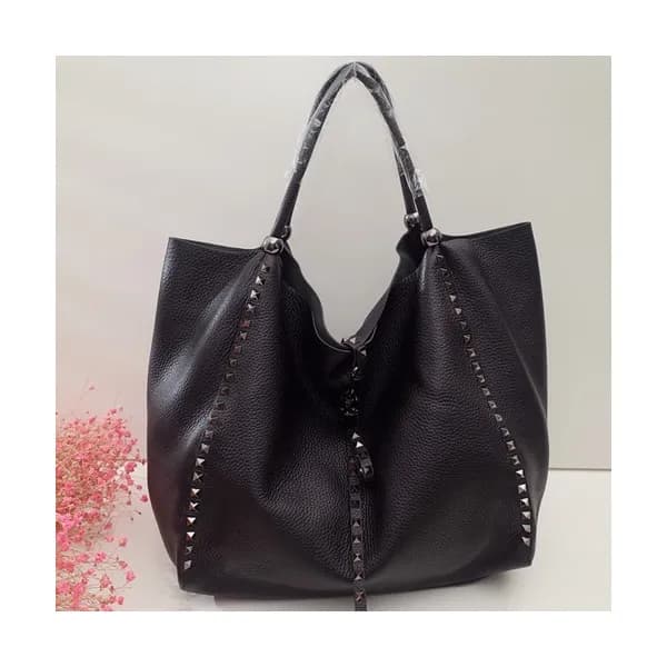 Valentino 2019 Leather Rockstud Tote Shopper Bag,3… - 1