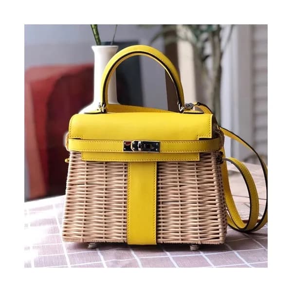Hermes 2019 Kelly Picnic Rattan Tote Bag ,20cm - 에… - 1