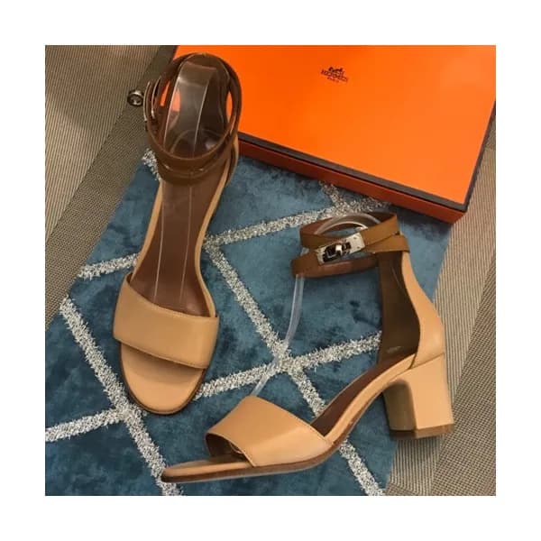 Hermes 2019 Ladies Leather Middle Heel Sandal - 에르… - 1