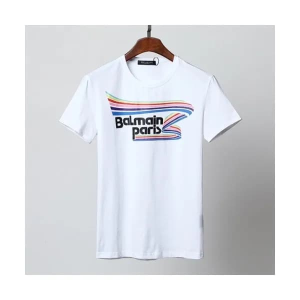 Balmain Mens Logo Cotton Short Sleeved Tshirs Whi… - 1
