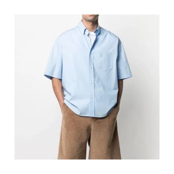 Ami Mens Logo Casual Cotton Short-sleeved Shirts B… - 1