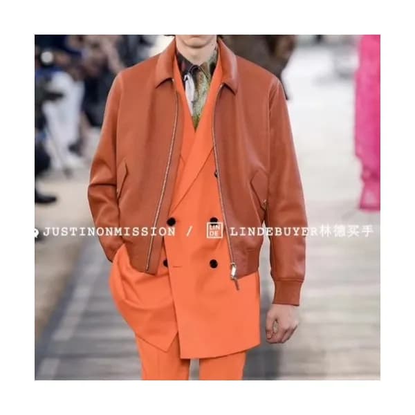 Berluti Mens Casual Leather Jackets Orange - 벨루티 … - 1
