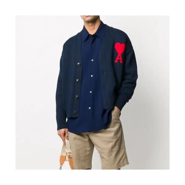 Ami Mens Logo Casual Cardigen Navy - 아미 2021 남성 로고… - 1