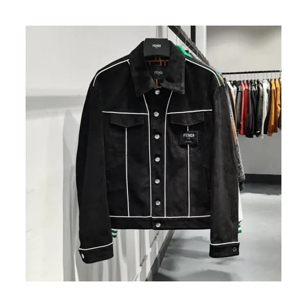 Fendi Mens Casual Zip-up Leather Jackets Black - … - 1