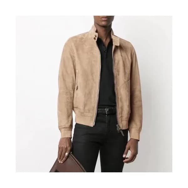 Tom Ford Mens Logo Casual Leather Jackets Camel -… - 1