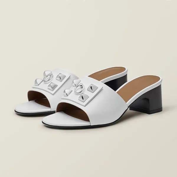 에르메스 여성 시그니처 화이트 뮬 - Hermes Womens White Sandals -… - 1
