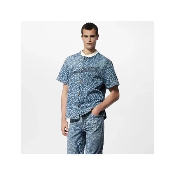루이비통 남성 블루 크루넥 반팔티 - Louis vuitton Mens Blue Short… - 1