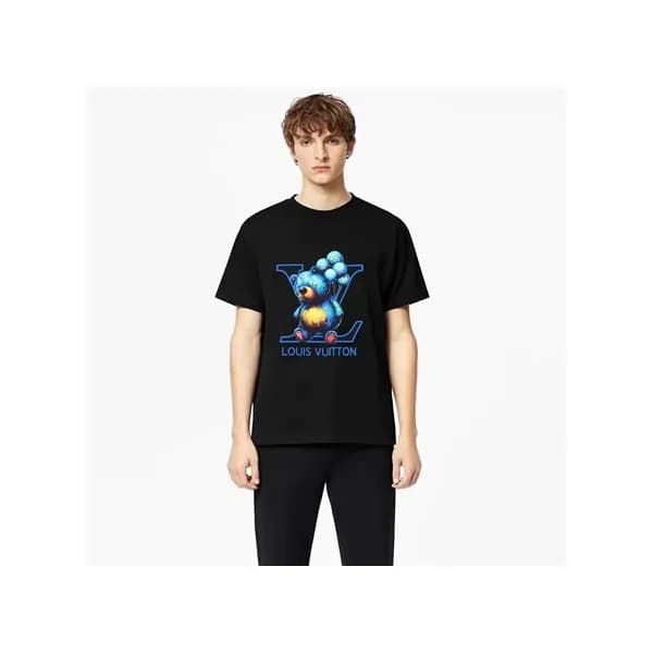 루이비통 남성 블랙 크루넥 반팔티 - Louis vuitton Mens Black Shor… - 1
