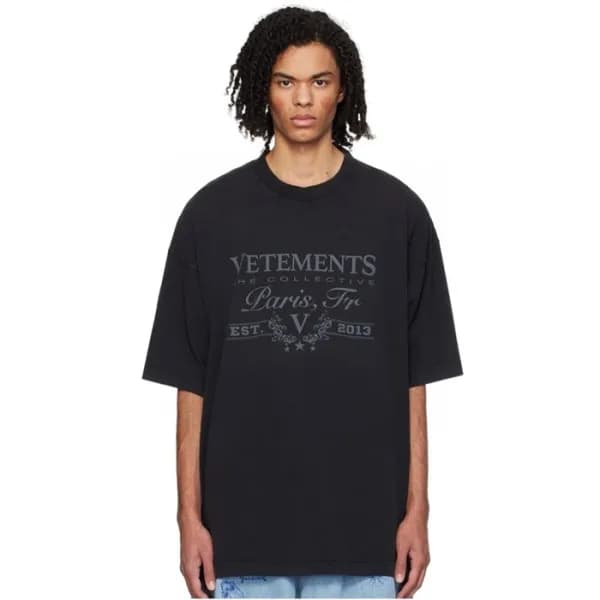 베트멍 남/녀 블랙 반팔 티셔츠 - Vetements Unisex Black Tshirts… - 1