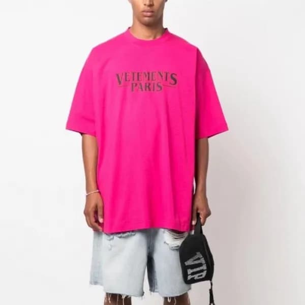 베트멍 남/녀 핑크 반팔 티셔츠 - Vetements Unisex Over Size Tsh… - 1
