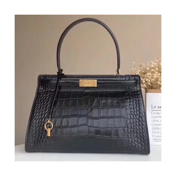 Tory Burch Lee Radziwill Satchel Leather Black Tot… - 1