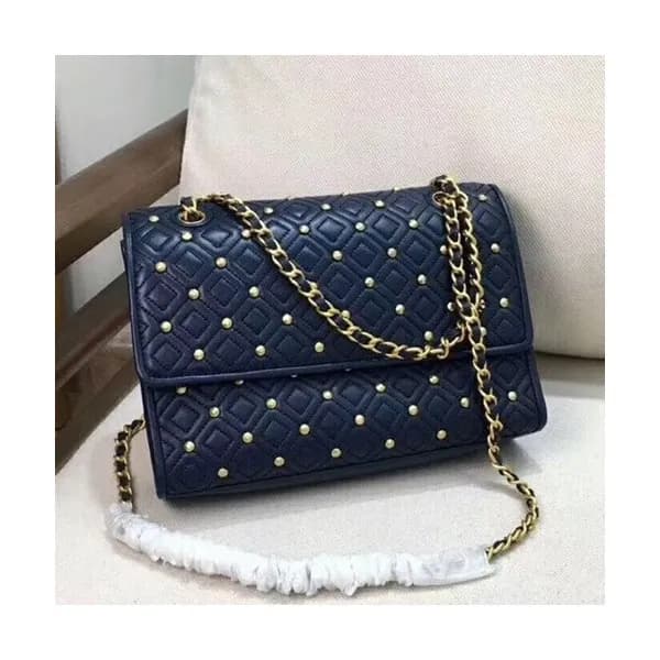 Tory Burch Leather Navy Fleming Chain Shoulder Bag… - 1