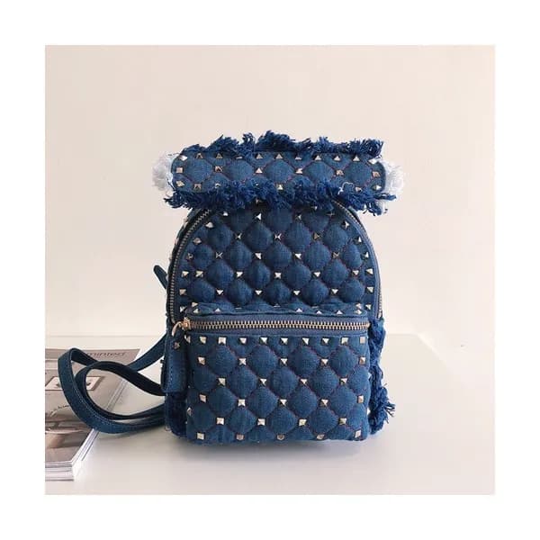 Valentino 2019 Denim Garavani Ruckstud Spike Mini … - 1