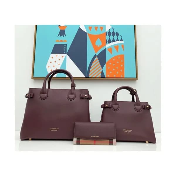 Burberry 2019 Leather Banner Tote Shoulder Bag, 26… - 1