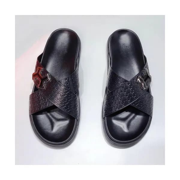Hermes 2019 Mens Classic Logo Leather Slipper - 에르… - 1