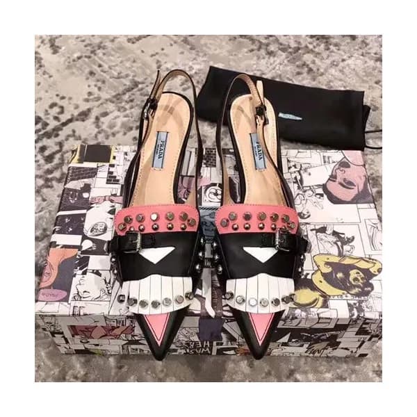 Prada 2019 Ladies Leather Middle Heel Slingback - … - 1