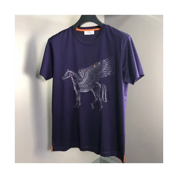 Hermes 2020 Mens Crew-neck Cotton Short Sleeved Ts… - 1