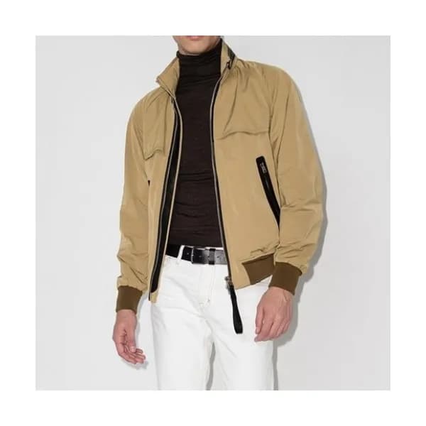 Tom Ford Mens Logo Casual Leather Jacket Camel - … - 1