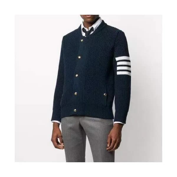 Thom Browne Mm/Wm Strap V-neck Cardigan Navy - 톰브… - 1