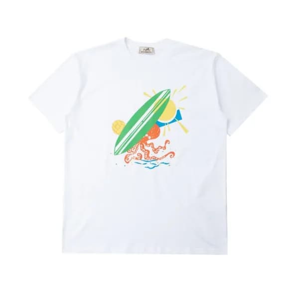 에르메스 남성 화이트 크루넥 반팔티 - Hermes Mens White Short slee… - 1