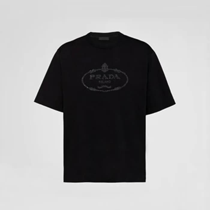 프라다 남성 크루넥 블랙 반팔티 - Prada Mens Black Short sleeved… - 1