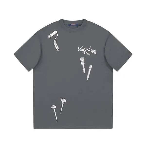 루이비통 남성 그레이 크루넥 반팔티 - Louis vuitton Mens Gray Shor… - 1