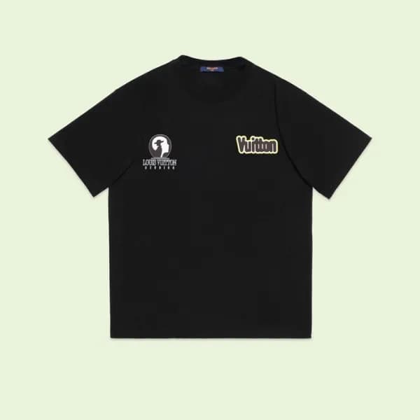 루이비통 남성 크루넥 블랙 반팔티 - Louis vuitton Mens Black Shor… - 1