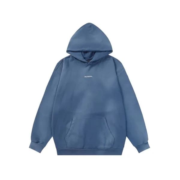 발렌시아가 남/녀 블루 후드티 - Balenciaga Unisex Blue Hoodie -… - 1