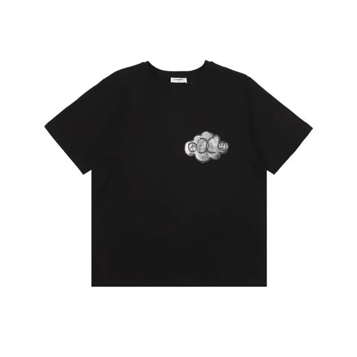 샤넬 남/녀 블랙 반팔티 - Chanel Unisex Black Tshirts - chc5… - 1