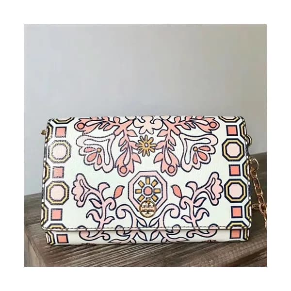 Tory Burch Leather Pink Hicks Garden Chain Wallet … - 1