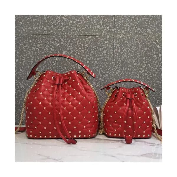 Valentino 2019 Leather Rockstud Spike Bucket Tote … - 1