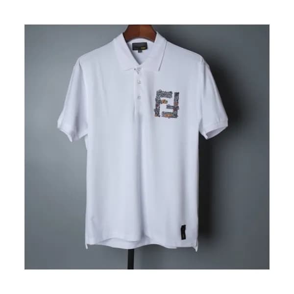 Fendi Mens Logo Casual Short Sleeved Tshirts Whit… - 1